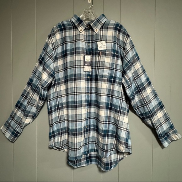 NWT IZOD Blue & White Plaid Temperature Regulating Wicking Flannel Shirt Size XL - Picture 1 of 14
